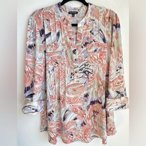 Ava & Grace Coral Multi Abstract Floral Tunic Size L